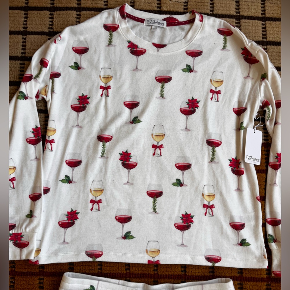 P.J. Salvage Wine Print Pajama Set - shorts + long sleeve top - Picture 3 of 7